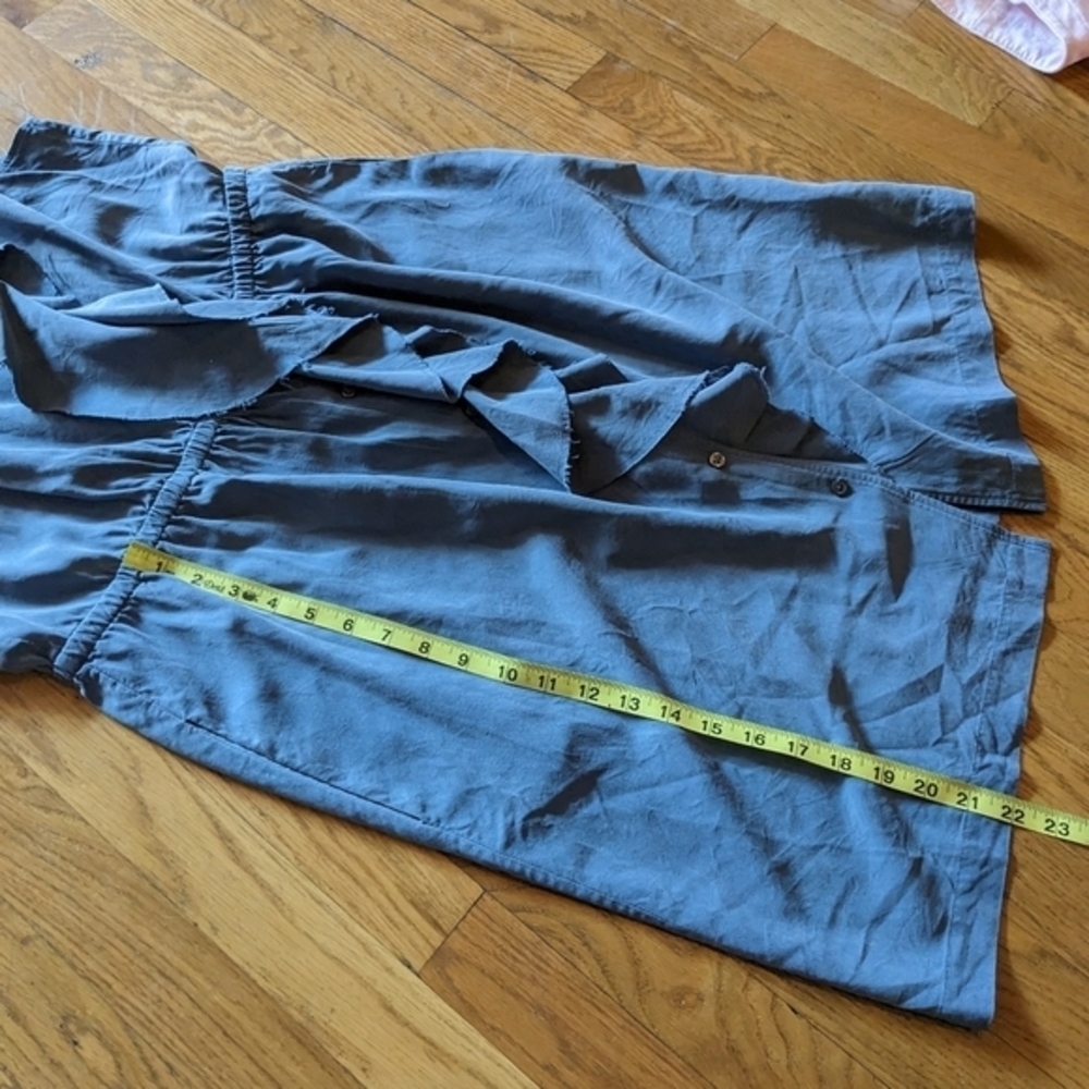 Banana Republic 100% Silk Size 14 Blue Grey Button Front Dress w/ Elastic Waist - Picture 8 of 9